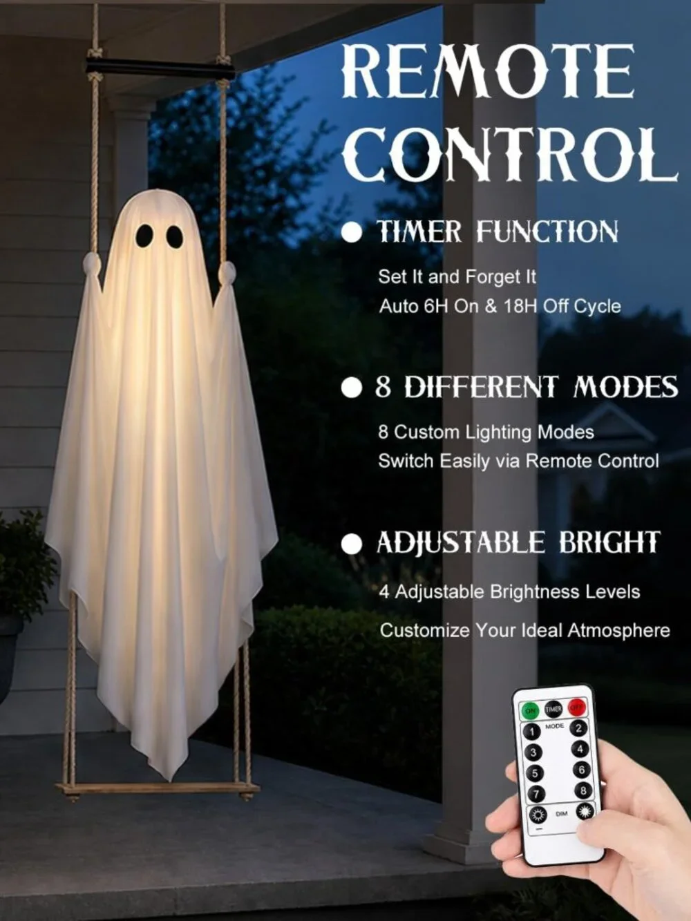 Spooky 3.7FT Pre-Assembled Hanging Ghost for Outdoor Halloween Decor
